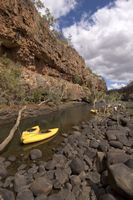 Parked canoes