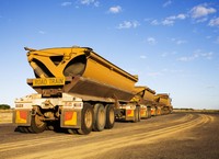 Road train near a mine