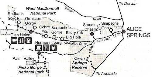 Map of the West MacDonnell Ranges