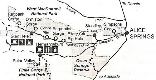 Map of the West MacDonnell Ranges Map of the West MacDonnell Ranges